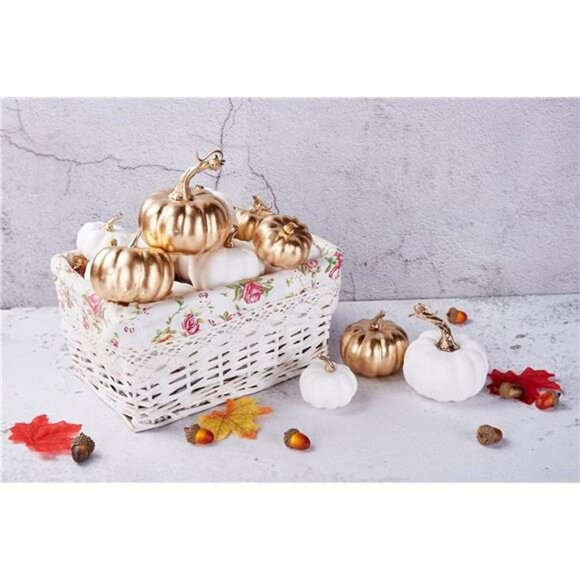 16 Pcs Assorted Artificial Pumpkins White & Gold Plating Pumpkins for Occasions - Picture 6 of 7